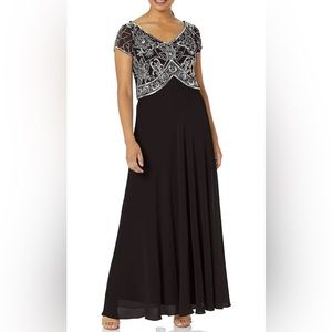 J Kara Women's Cap V-Neck Beaded Dress 20W NEW